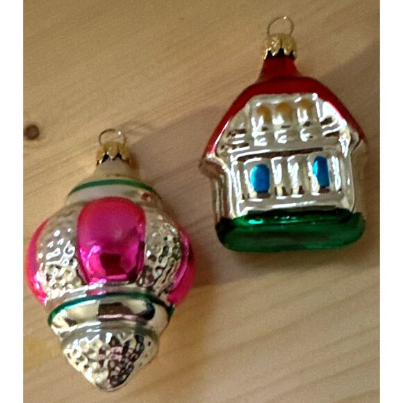 Vintage Kurt Adler Glass Christmas Ornaments 2 piece House Bulb Columbia - Picture 4 of 4